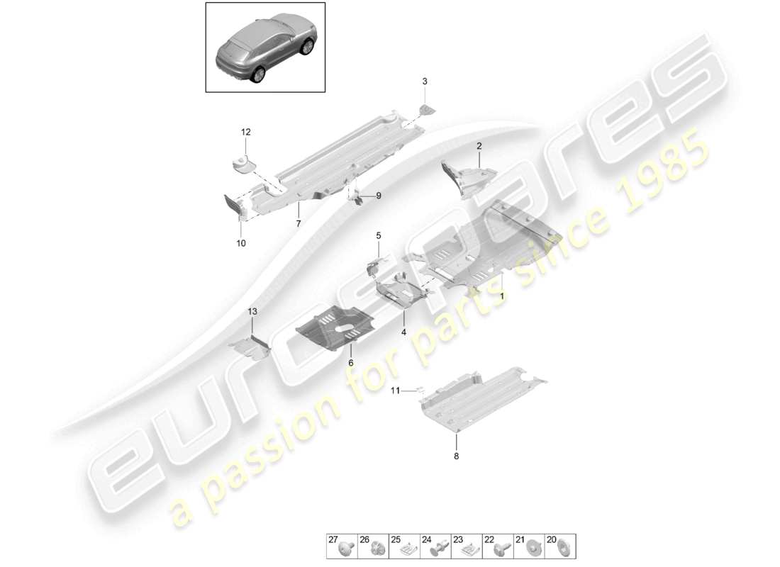 porsche 2019 (macan) underbody trim part diagram