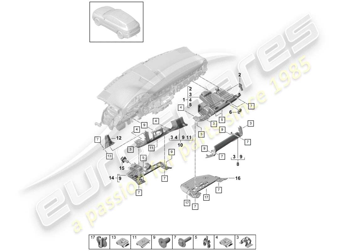 porsche cayenne e3 (2018) dash panel trim parts diagram