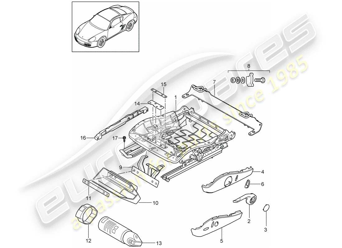 porsche 2012 (987 cayman) seat frame standard seat comfort seat part diagram