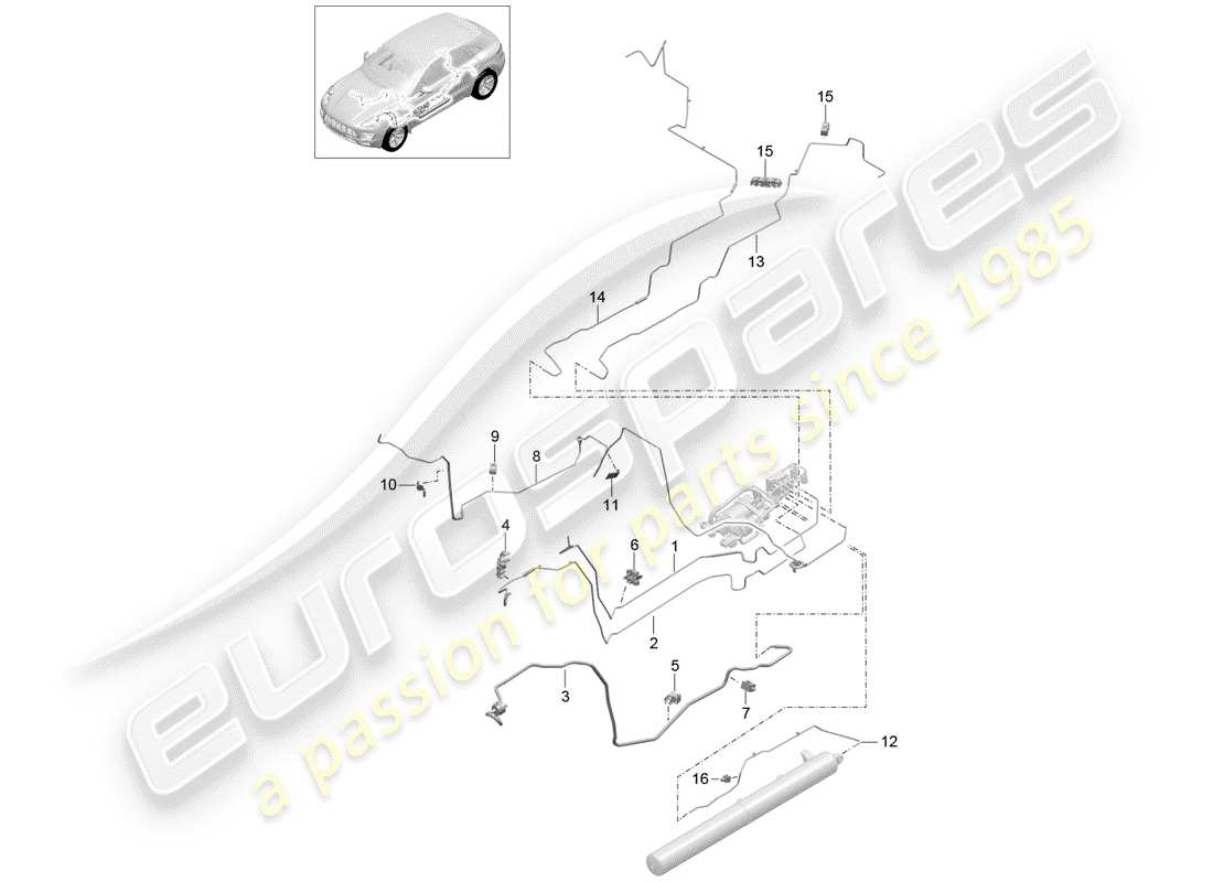 porsche 2018 (macan) adaptive suspension pressure line saugleitungen part diagram