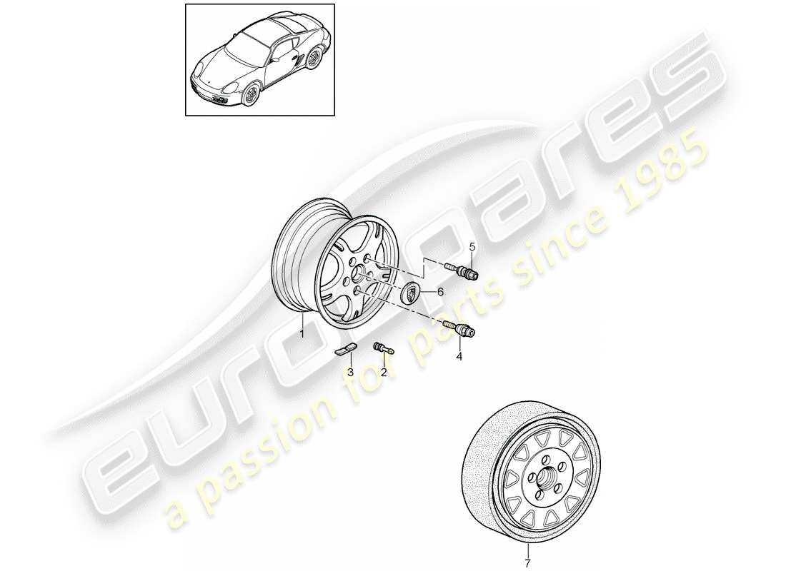 porsche 2012 (987 cayman) wheels/tyres part diagram
