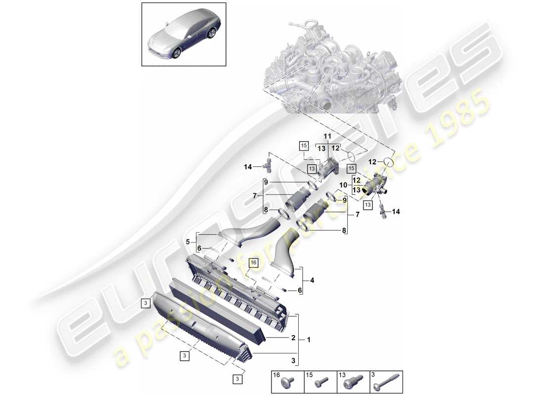 porsche 2019 (panamera 971-1) air filter housing intake hose intake manifold part diagram