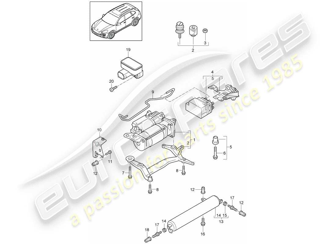 porsche 2012 (cayenne e2 92a) adaptive suspension compressor pressure accumulator accelerator sensor part diagram