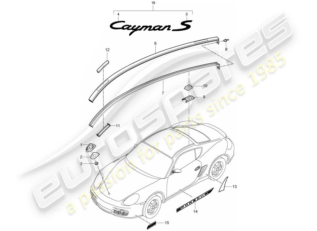 porsche 2012 (987 cayman) inscriptions/lettering trim stone guard film part diagram