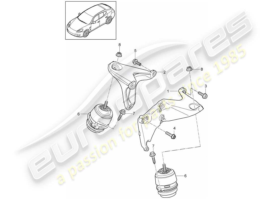 porsche 2011 (panamera 970) engine lifting tackle console for engine mounting engine mounting part diagram
