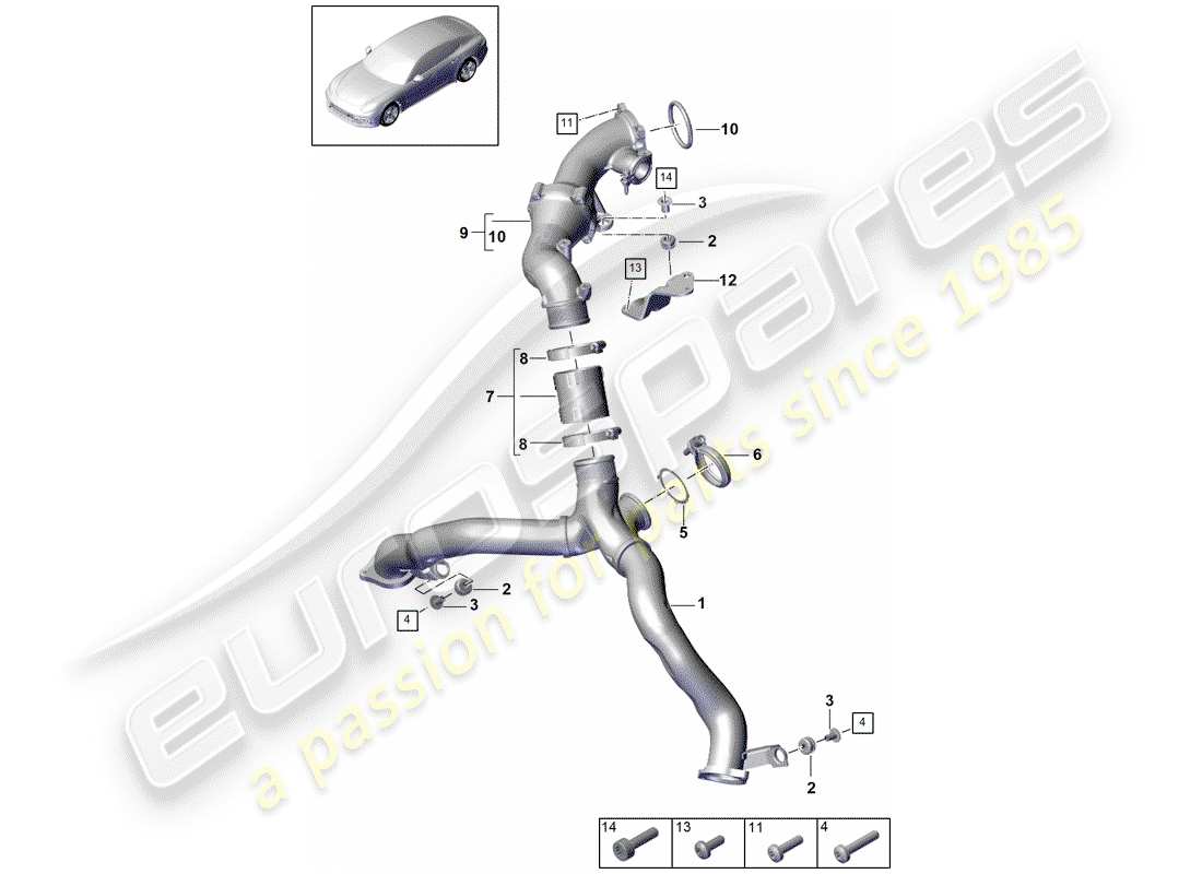 porsche 2017 (panamera 971-1) charge air cooler pressure pipe part diagram