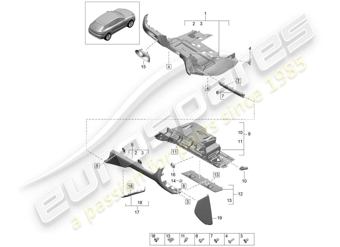 porsche 2019 (macan) glove box and trim (drivers side) part diagram