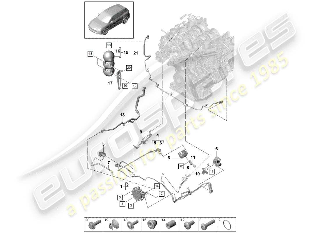 porsche 2020 (cayenne e3 9ya/9yb) vacuum system vacuum pump part diagram