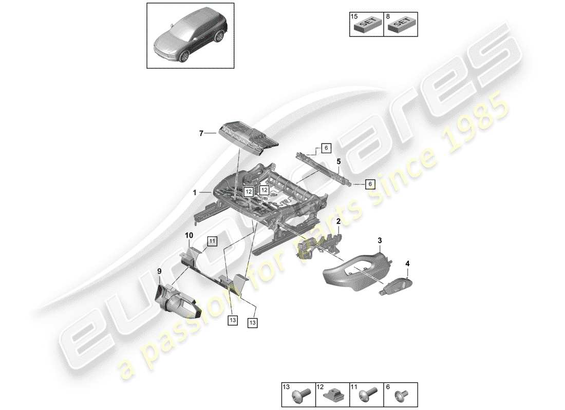 porsche 2019 (cayenne e3 9ya/9yb) seat frame sports seat parts diagram