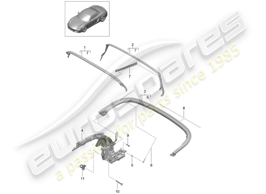 porsche 2015 (981 boxster) top frame individual parts parts diagram