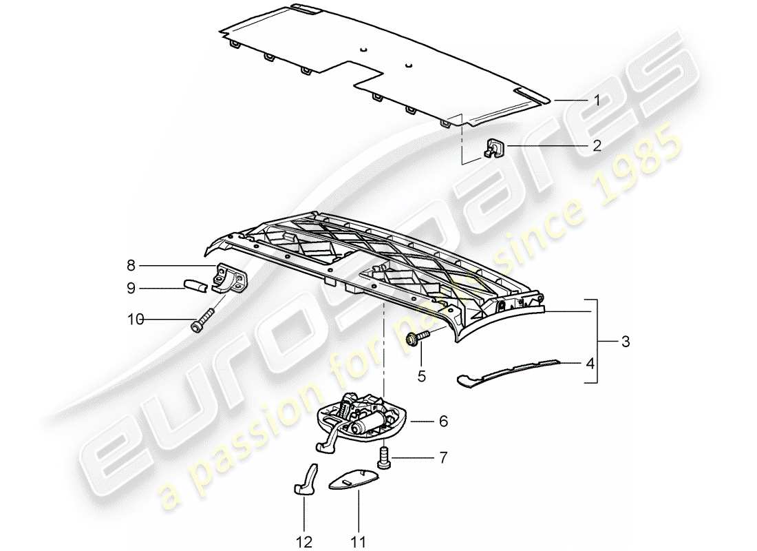 porsche 2004 (996) top frame - roof frame - catch part diagram