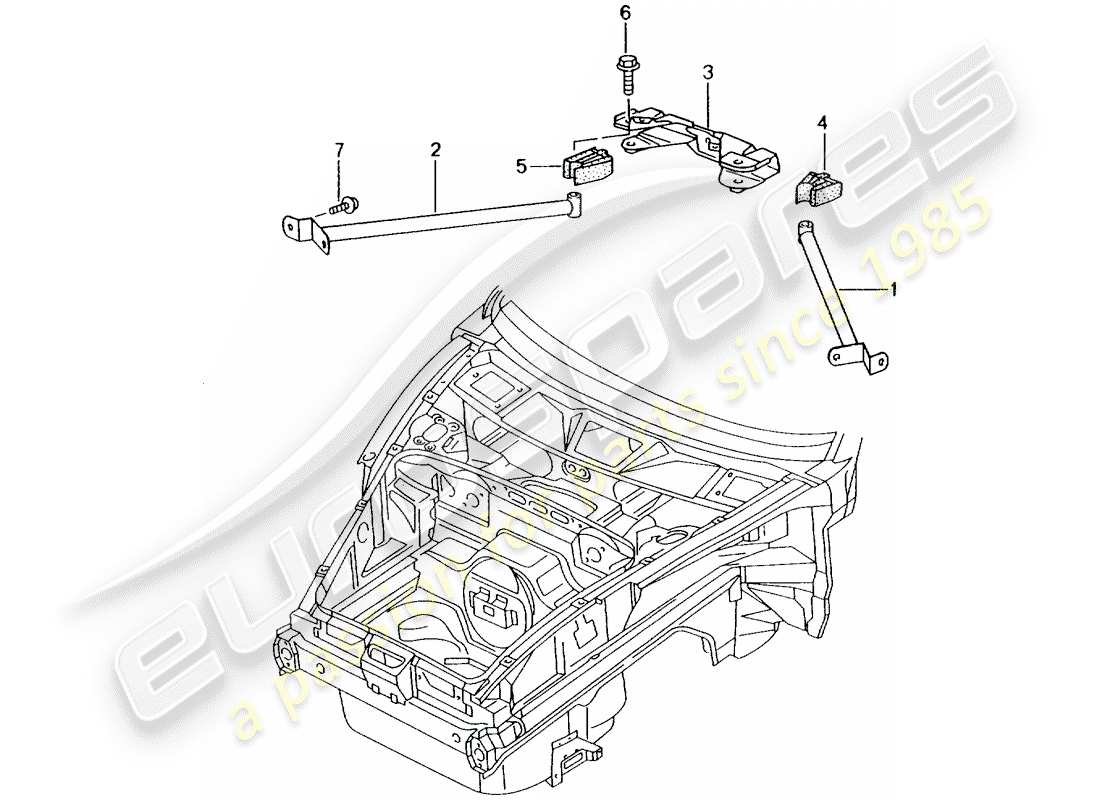 porsche 2004 (996) dome strut part diagram