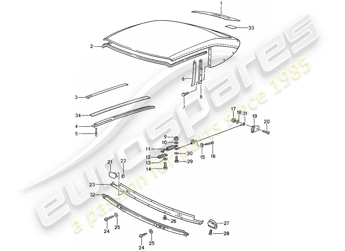 porsche 1994 (993) rear window glass - seal strip - single parts parts diagram
