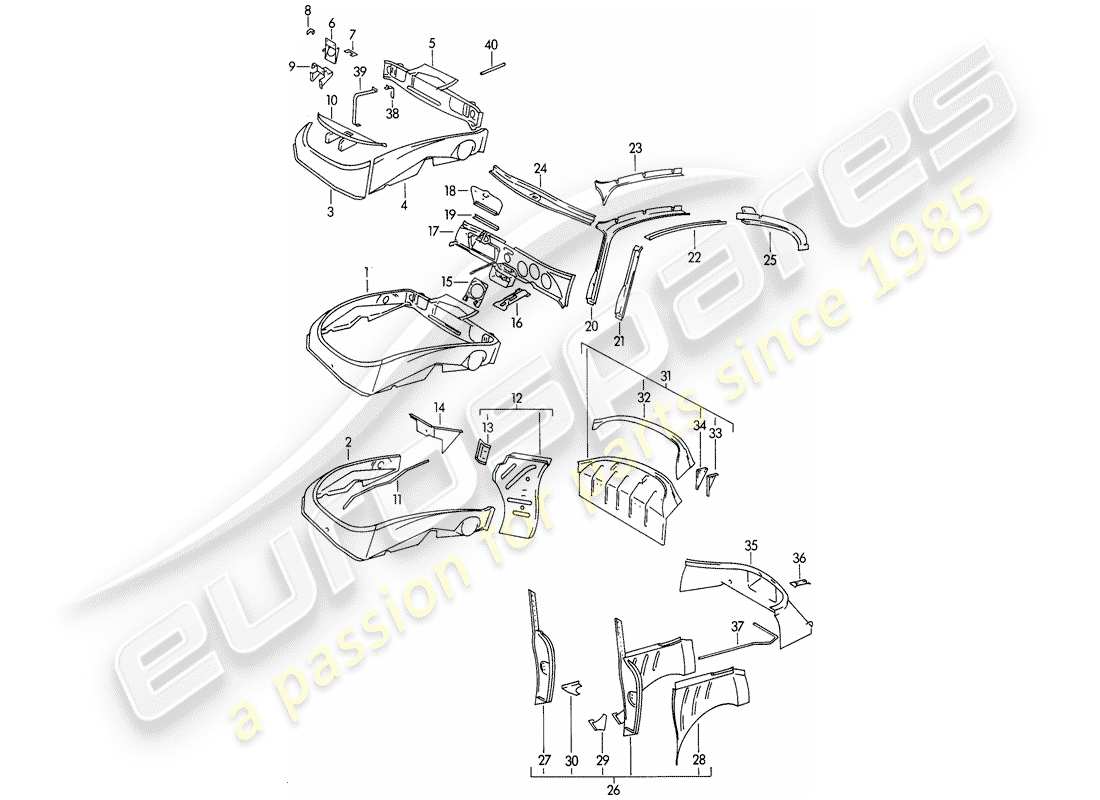 porsche 1965 (356b/356c) interior panelling part diagram
