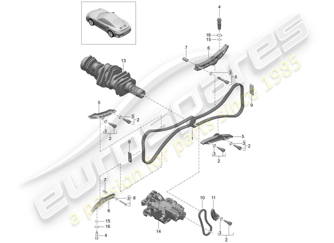 porsche 2015 (991-1 turbo) slide rail timing chain part diagram