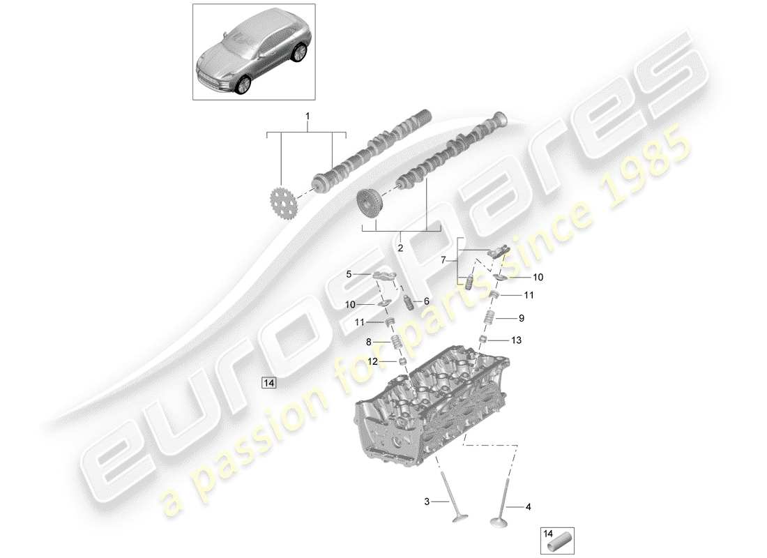 porsche 2019 (macan) camshaft, valves part diagram