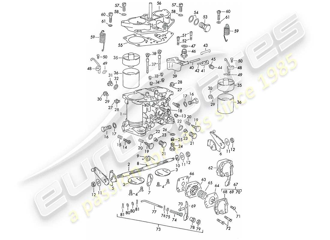 porsche 356b/356c (1965) single parts - for - carburetor - solex-40 pii-4/44 pii-4 parts diagram