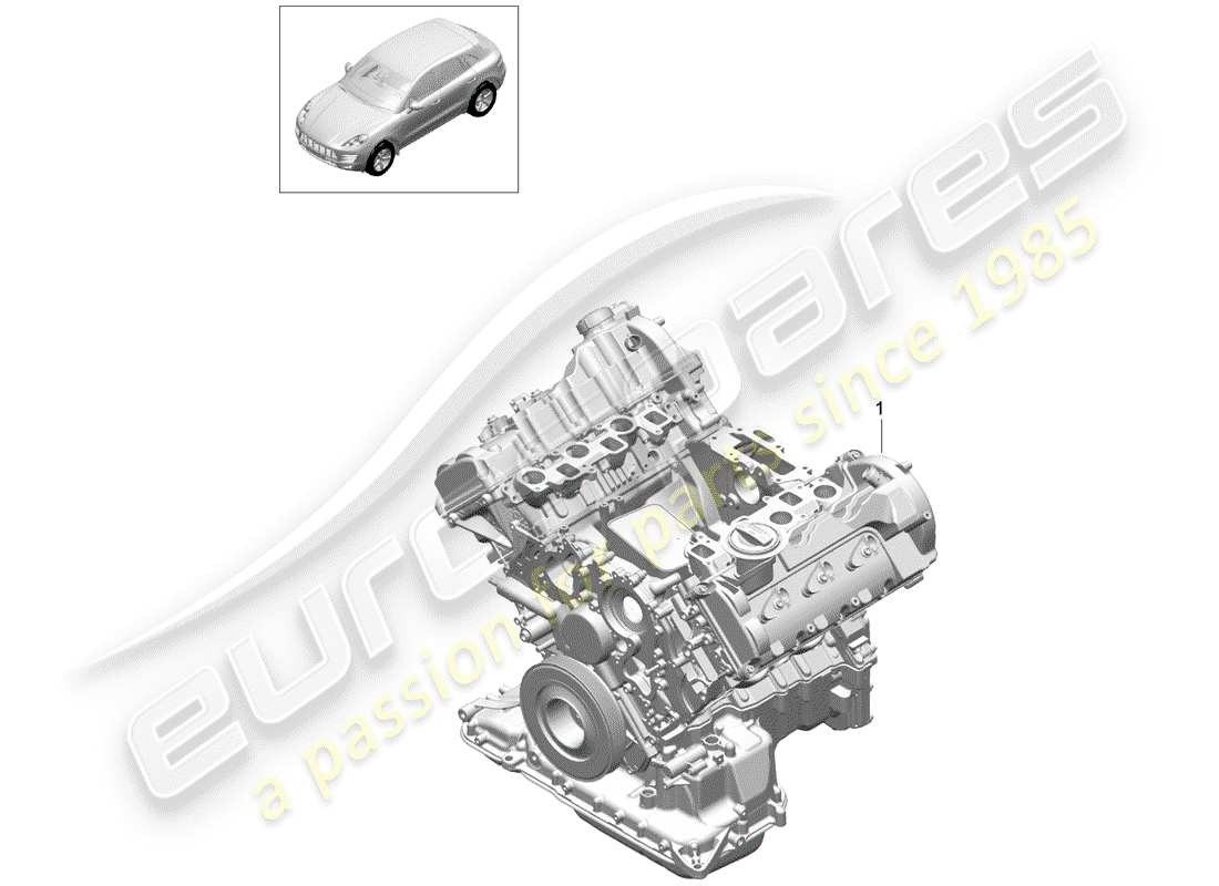 porsche 2015 (macan) base engine comprising: valve cover cylinder head cylinder block with pistons, crankshaft and bearings oil sump part diagram