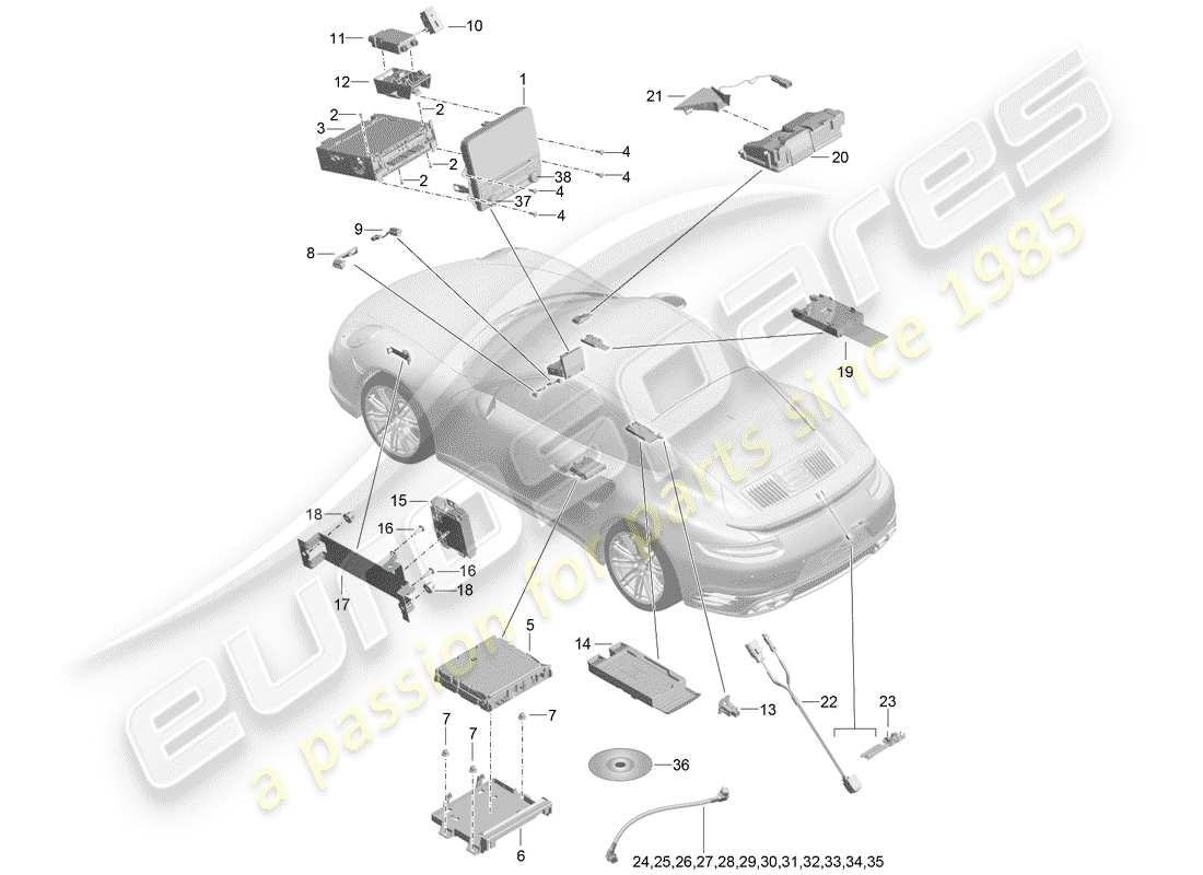 porsche 2014 (991-1 turbo) display central computer navigation system tv microphone multimedia interface camera connecting line d - mj 2017>> part diagram