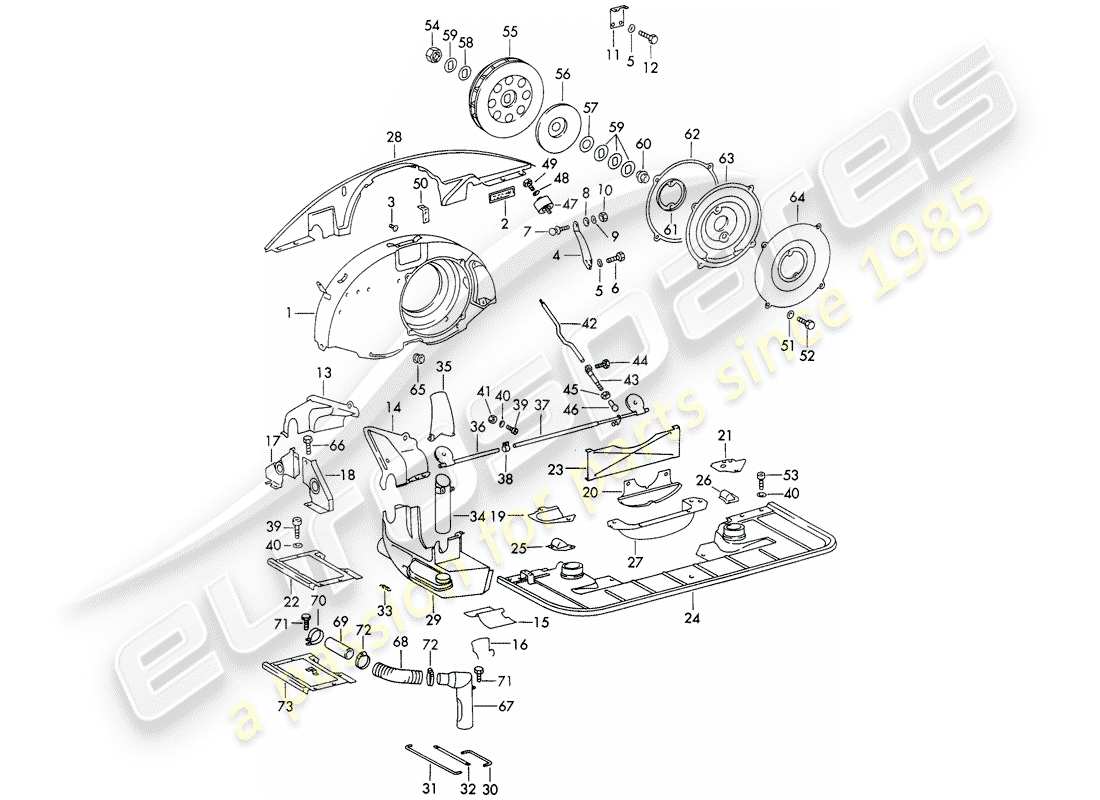 porsche 1967 (911/912) air cooling - air duct - and - engine cover - not for: - (s)(d) parts diagram