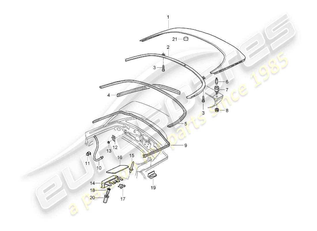 porsche 1997 (986 boxster) convertible top stowage box cover gaskets part diagram