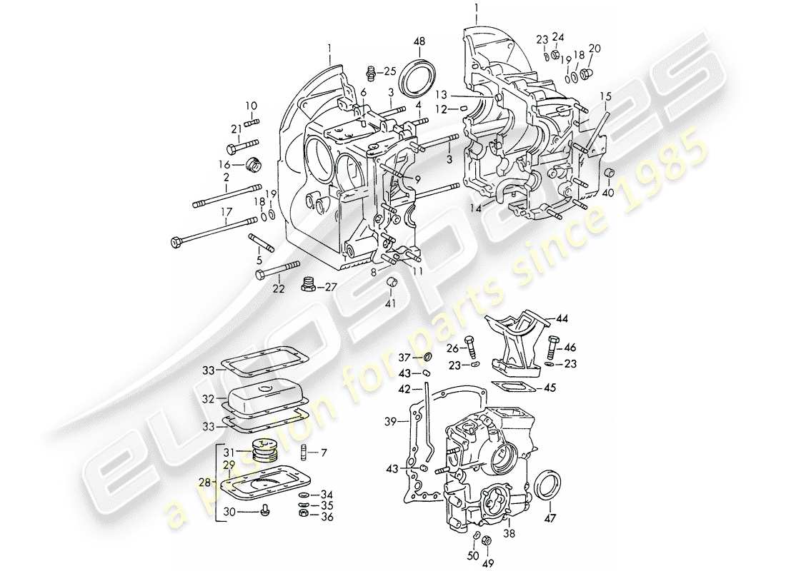 porsche 1966 (911/912) crankcase - repair set for maintenance - gasket set - see illustration: part diagram