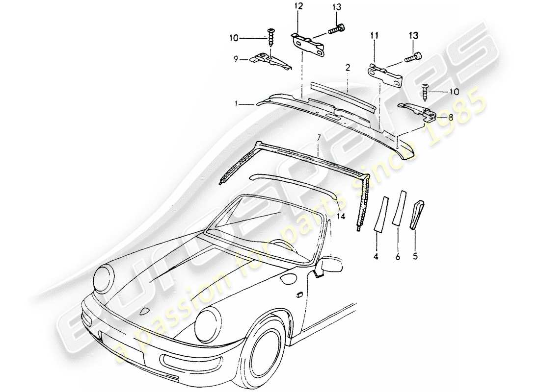 porsche 1990 (964) windshield frame - accessories parts diagram