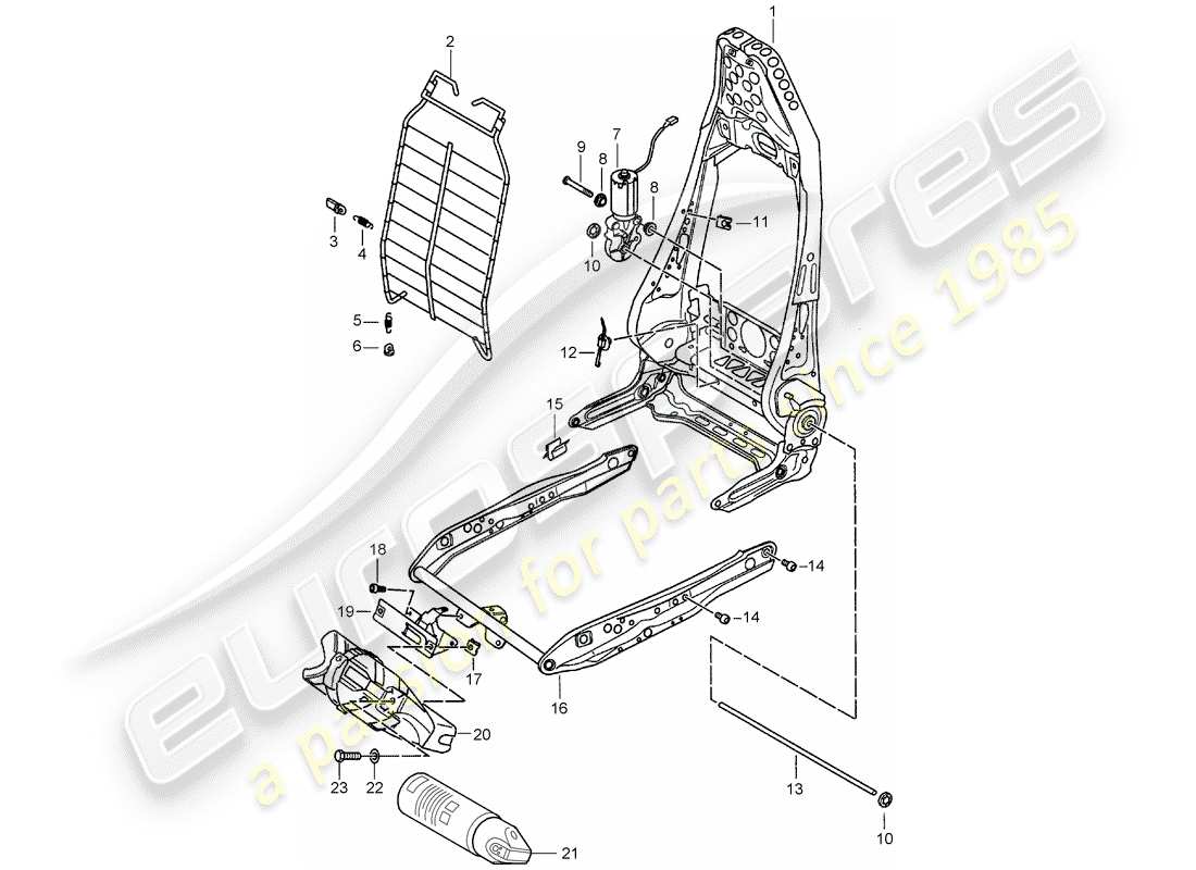 porsche 2003 (986 boxster) backrest frame frame for seat sports seat parts diagram