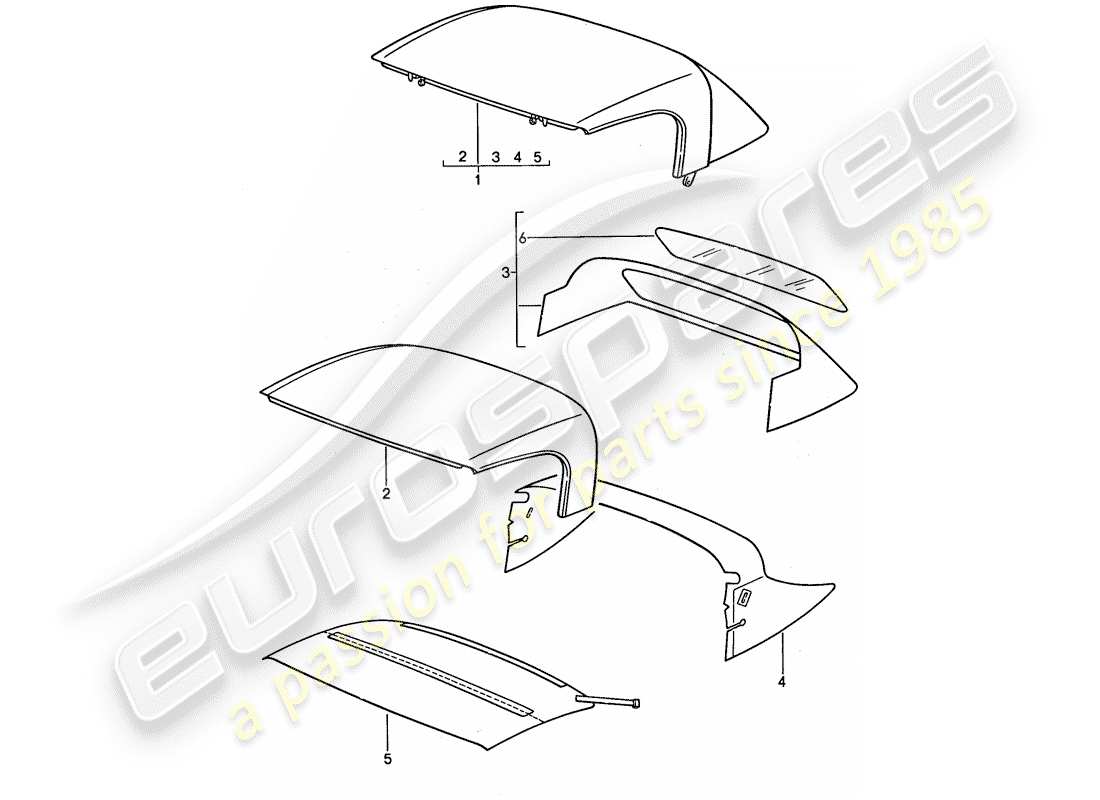porsche 1989 (944) convertible top - convertible top covering parts diagram