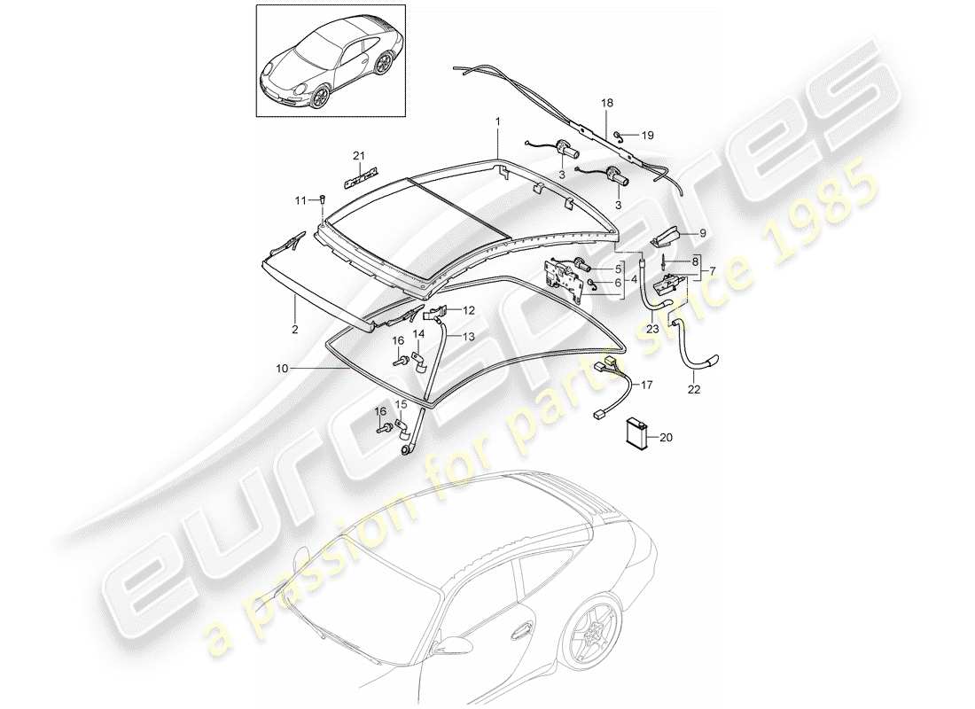 porsche 2010 (997-2) glass roof parts diagram