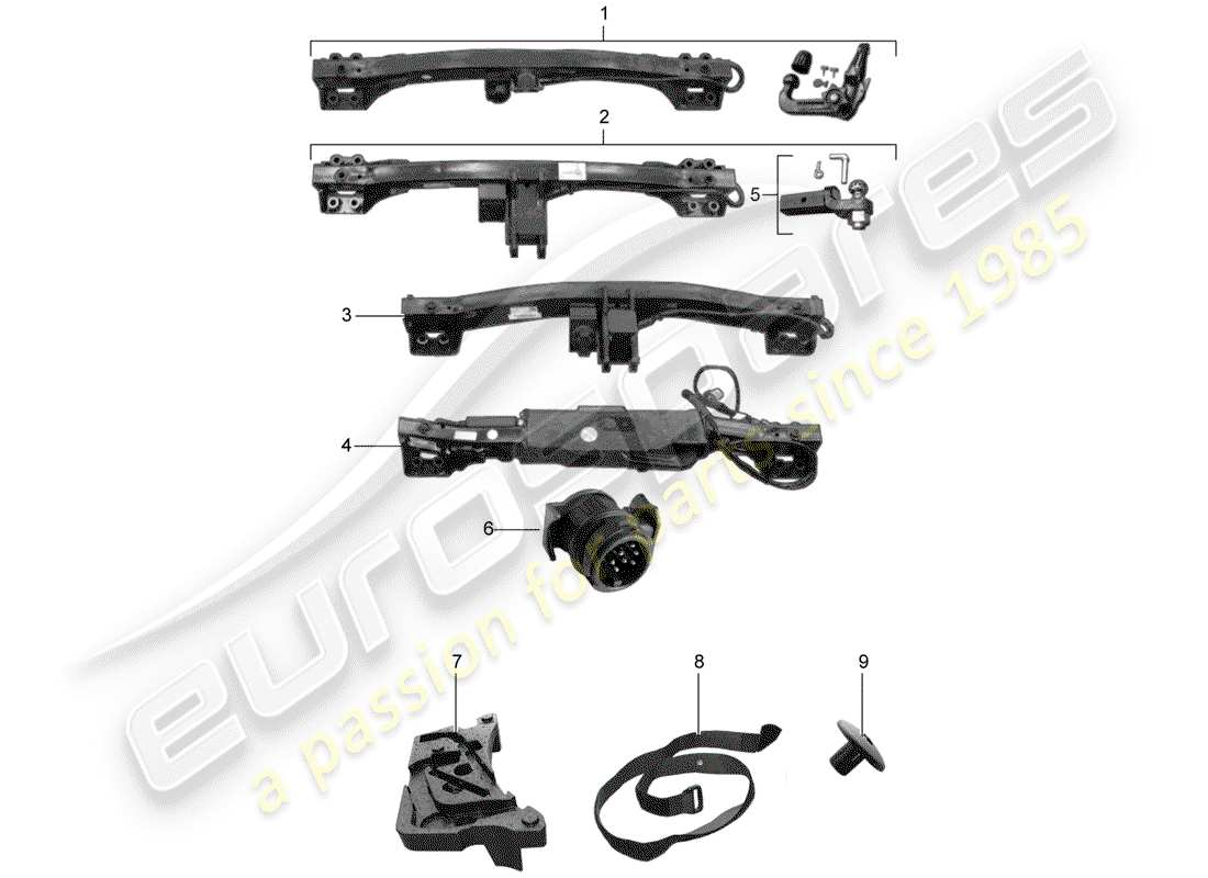 porsche 2019 (tequipment cayenne) tow hitch parts diagram