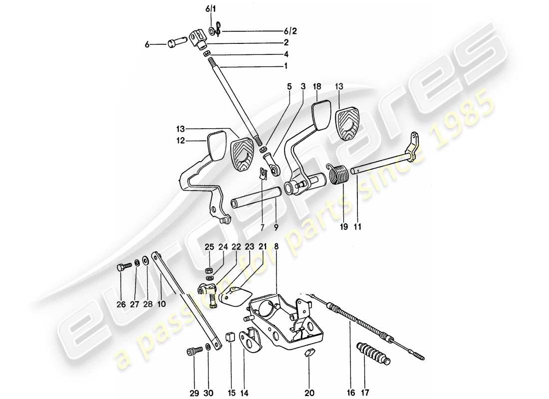 porsche 911 (1975) pedals - for vehicles with - brake booster part diagram