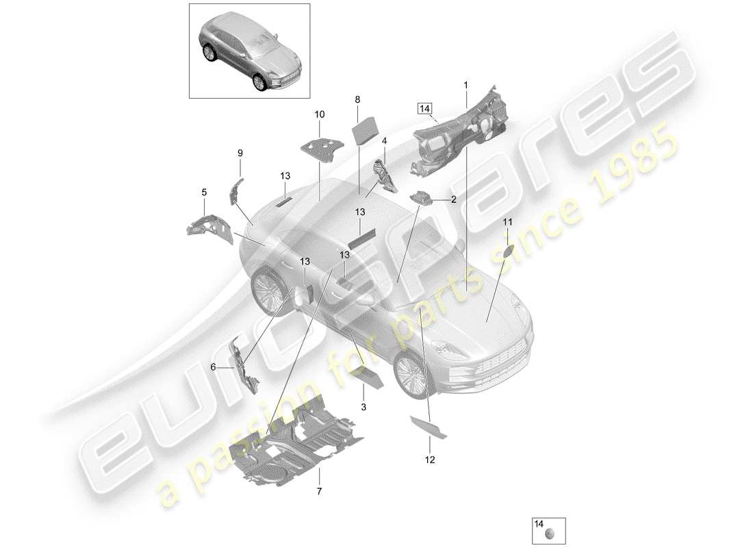 porsche 2020 (macan) sound absorber parts diagram