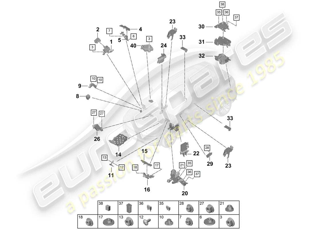 porsche 2020 (cayenne e3 9ya/9yb) central electrics fuse box part diagram
