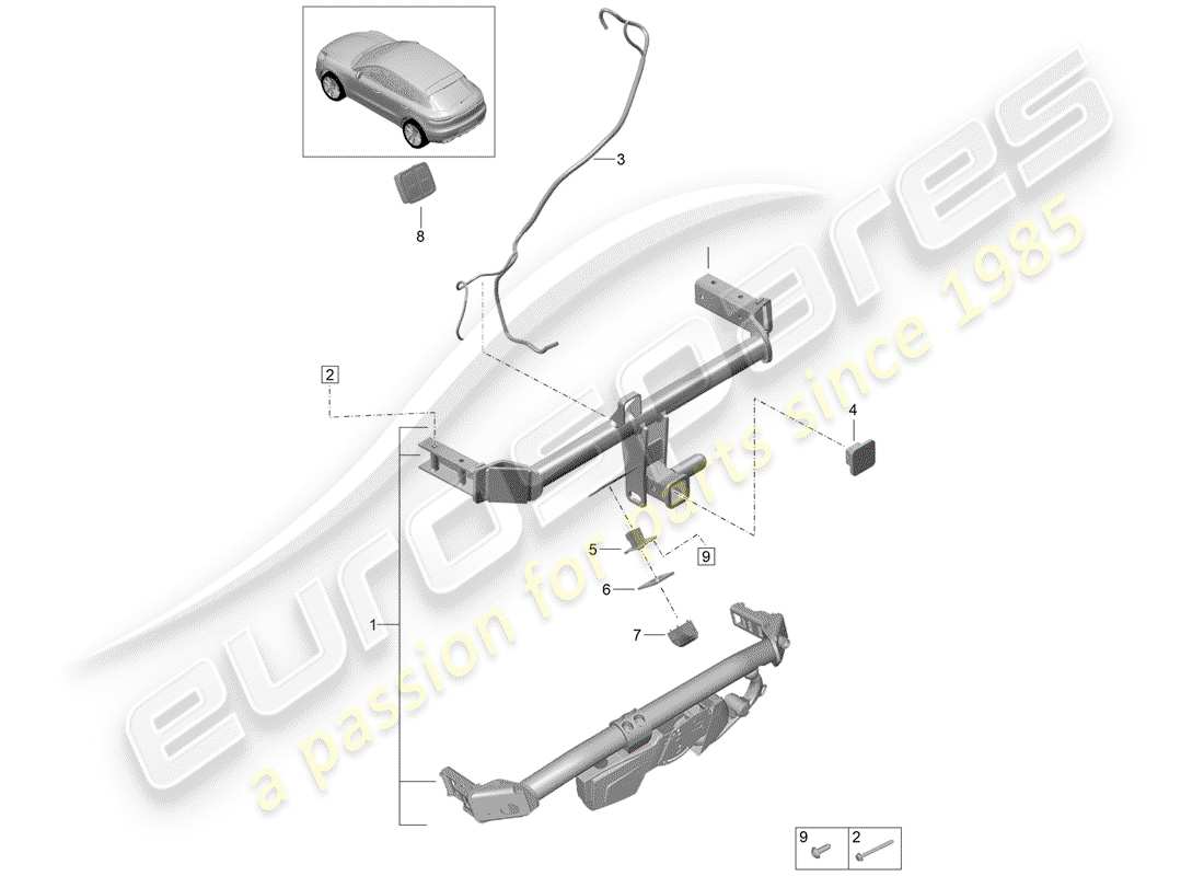 porsche 2020 (macan) tow hitch parts diagram