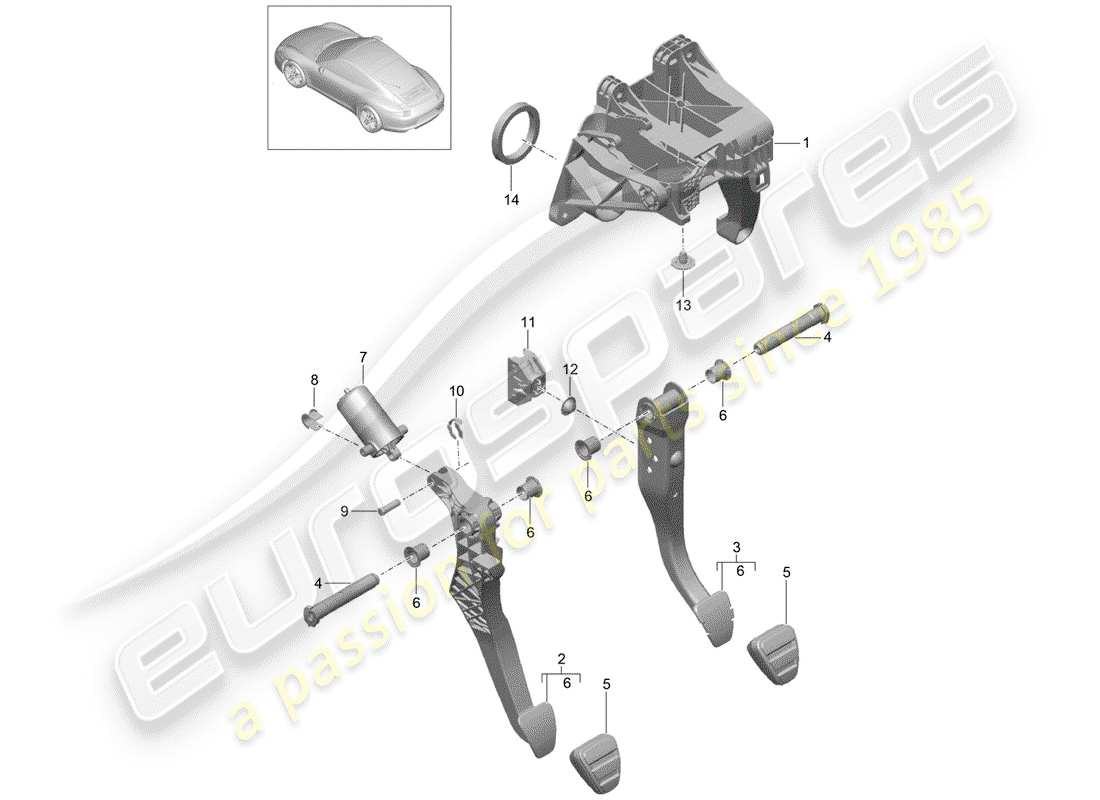 porsche 991 (2016) pedals parts diagram