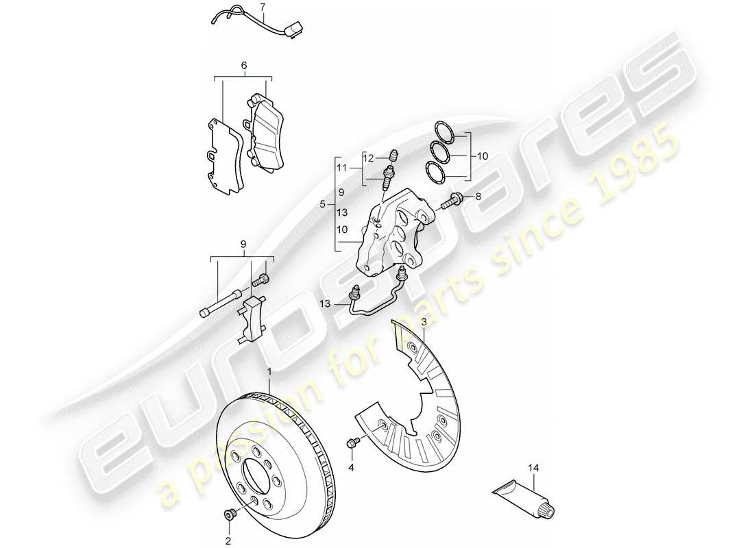 porsche 2008 (cayenne e1 9pa) disc brake front axle part diagram