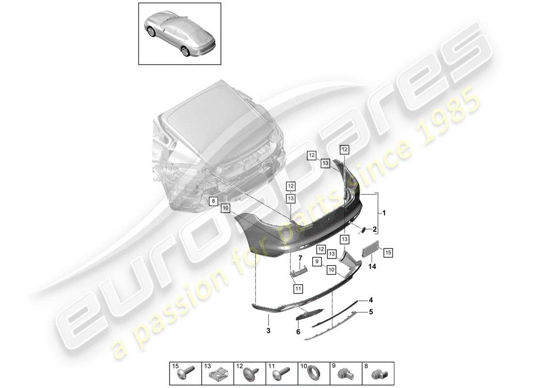 porsche 2018 (panamera 971-1) bumper rear sport design package part diagram