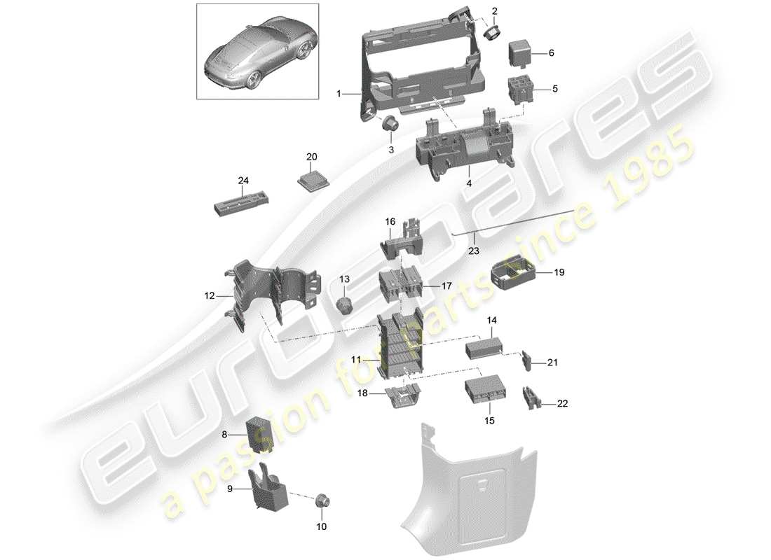 porsche 2016 (991-1) central electrics dashboard parts diagram