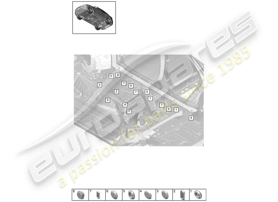 porsche 2019 (cayenne e3 9ya/9yb) bungs front underbody right parts diagram