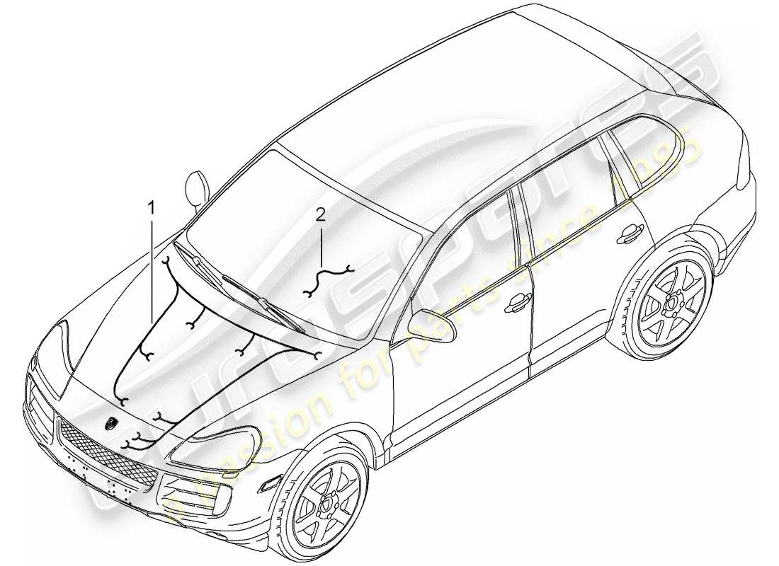 porsche 2009 (cayenne e1 9pa) wiring looms engine bay gearbox parts diagram