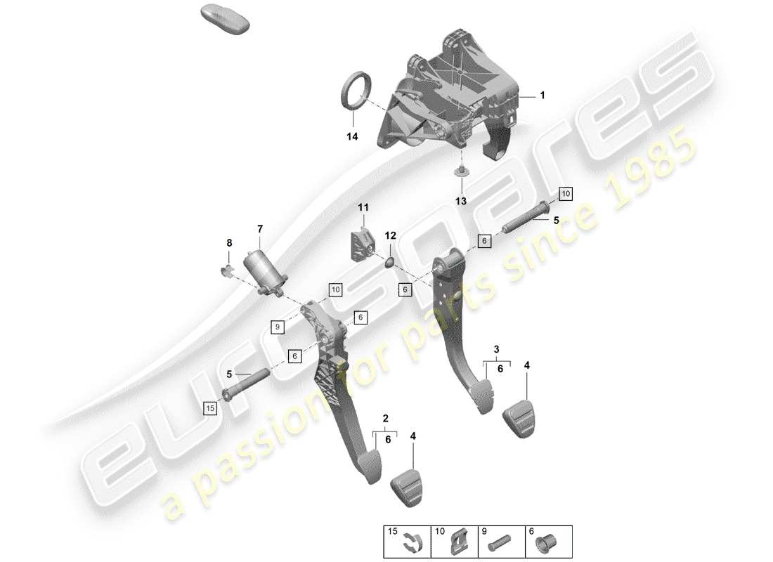 porsche 2019 (718 boxster spyder) brake and accel. lever mech. part diagram