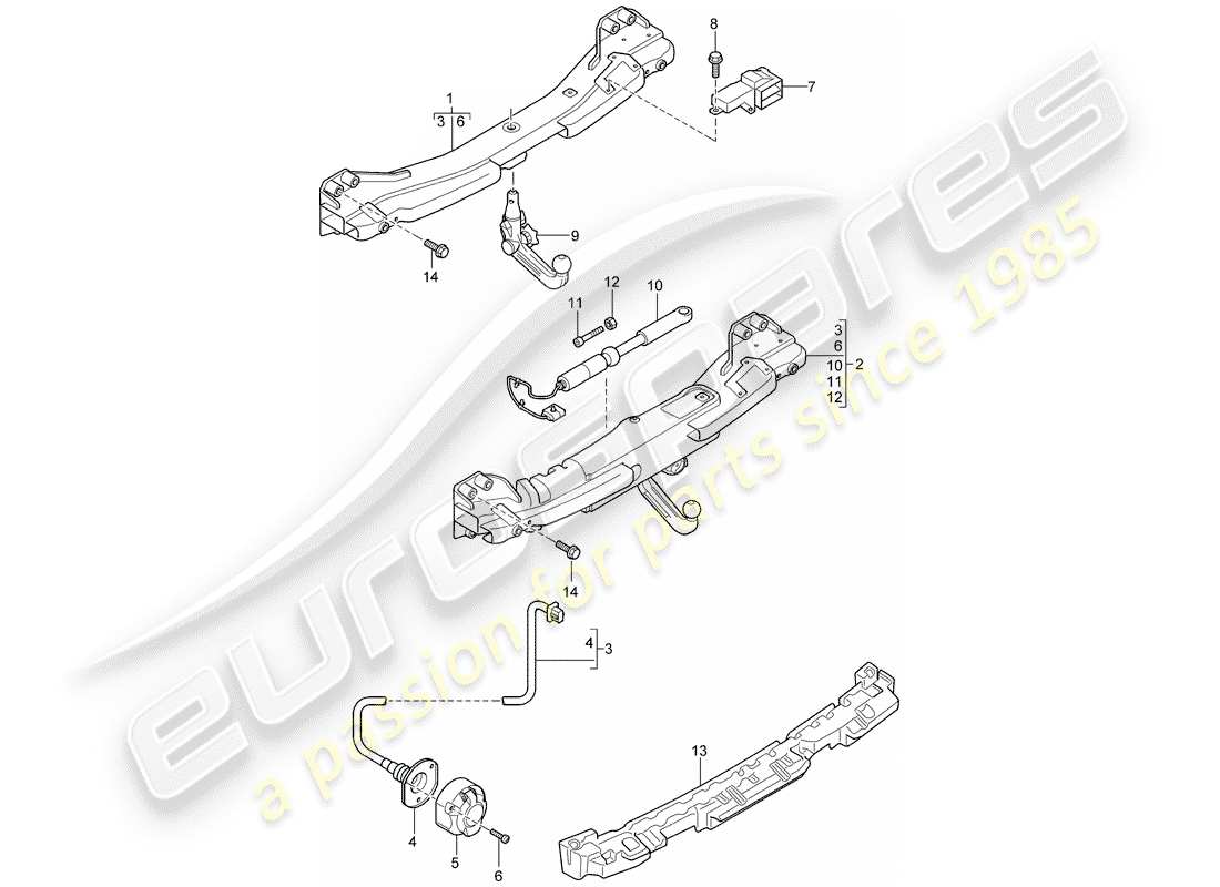 porsche 2008 (cayenne e1 9pa) tow hitch part diagram