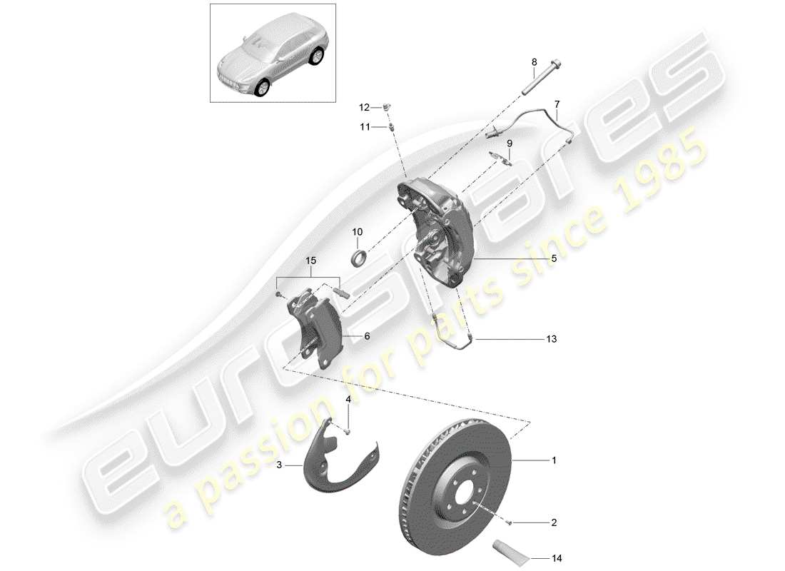 porsche 2018 (macan) disc brake front axle part diagram