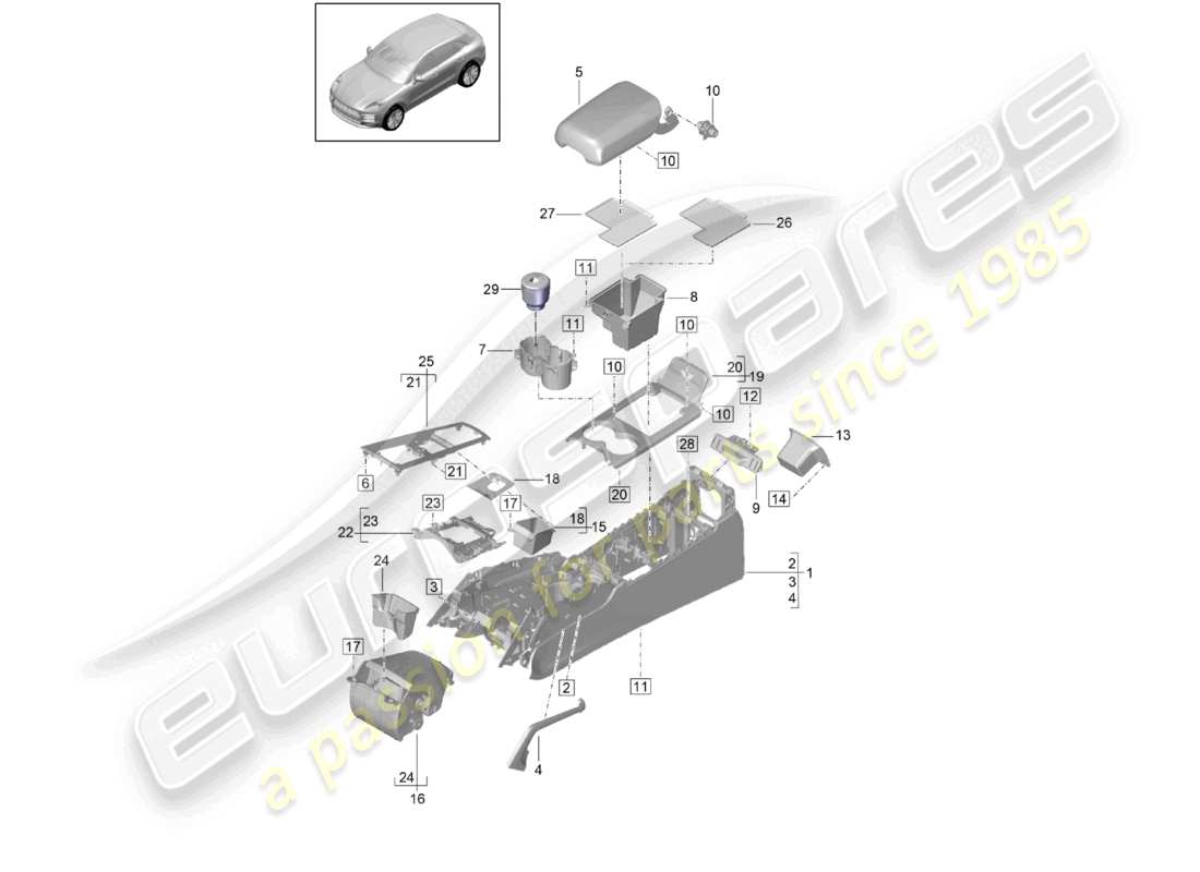 porsche 2019 (macan) centre console part diagram