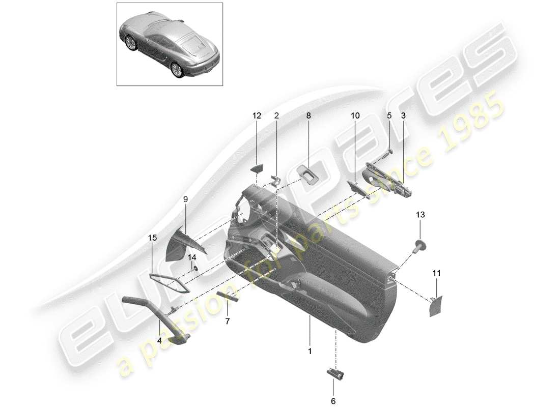 porsche 2015 (981 cayman) door panel leather alcantara trim leather part diagram