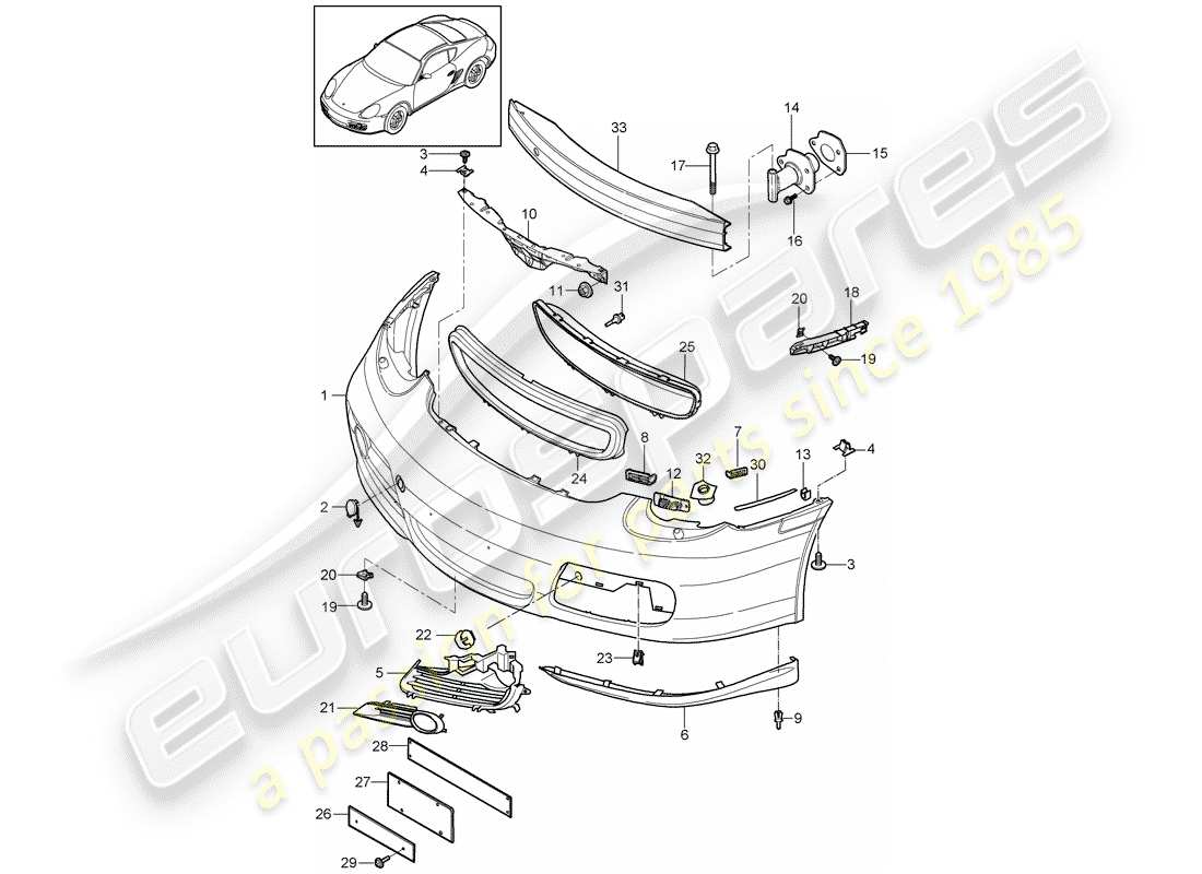porsche 2010 (987 cayman) bumper front part diagram