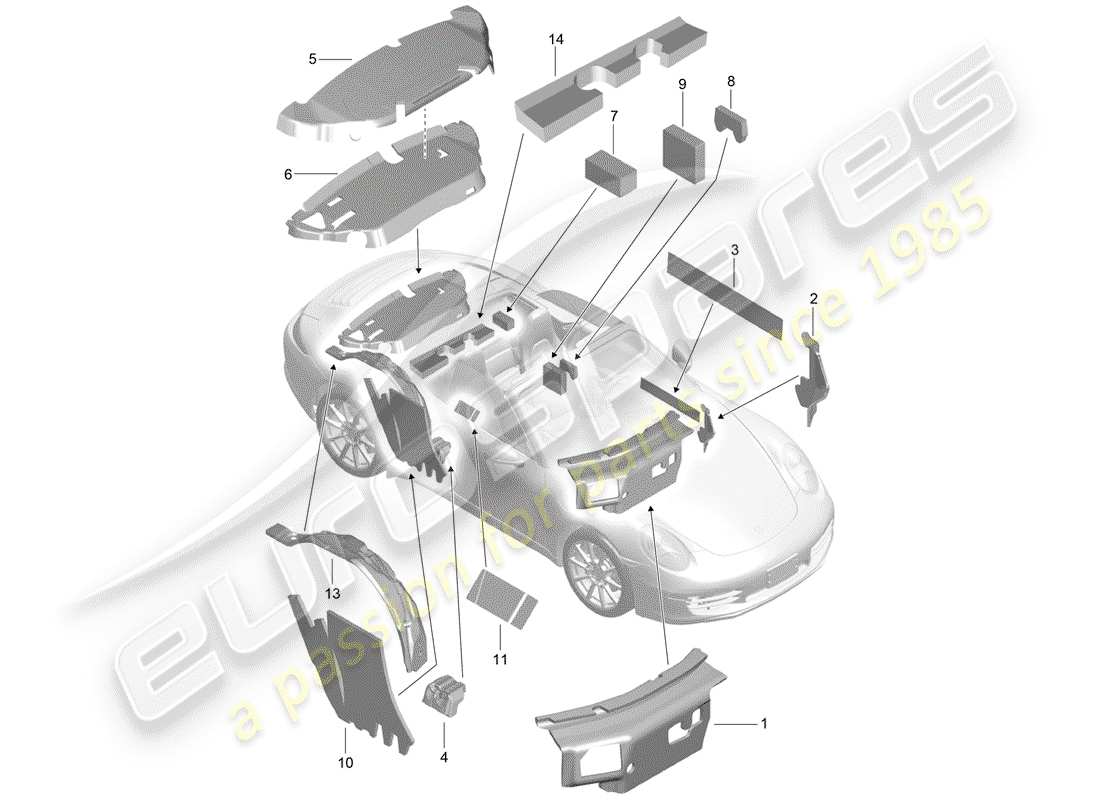 porsche 2016 (991-1) body sound absorbers parts diagram
