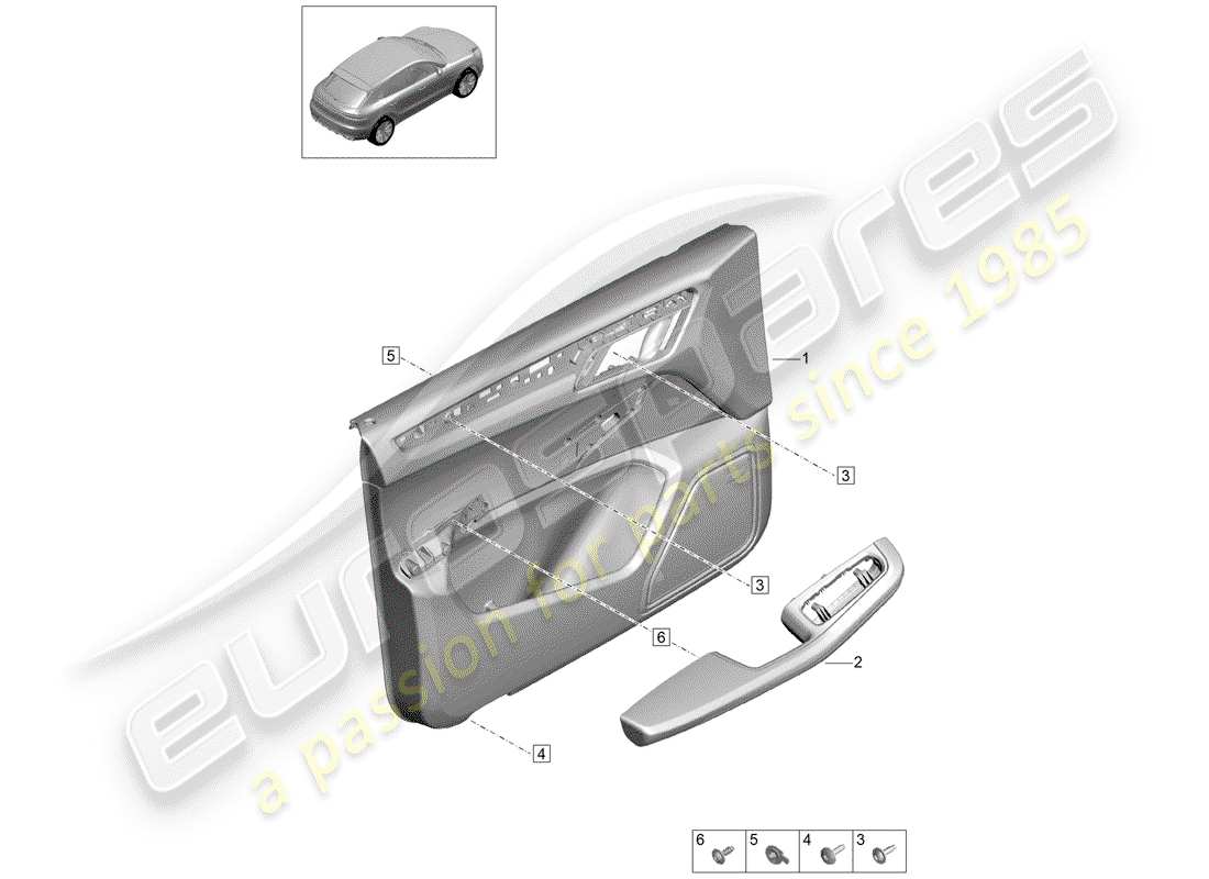 porsche 2019 (macan) door trim panels front doors for vehicles with leather trim two-colour interior lighting basic part diagram