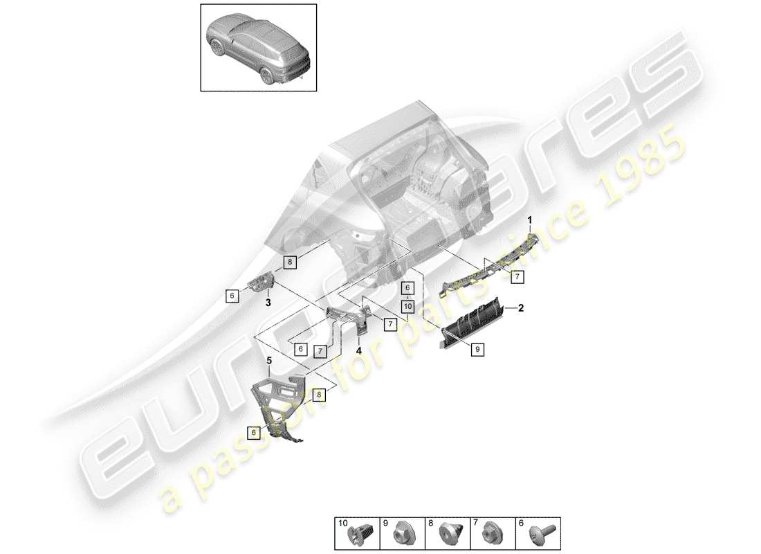 porsche 2019 (cayenne e3 9ya/9yb) fasteners rear bumper basic parts diagram